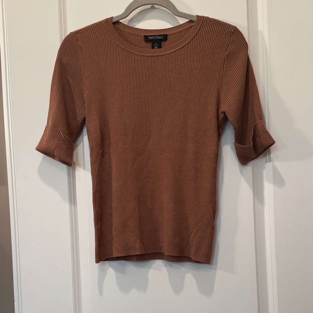 WHBM Whiskey Brown Ribbed Women’s Elbow Sleeve Sweater Sz S